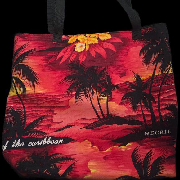 Vintage Jamaica Negril Sunset Palm Tree Tote Bag - Caribbean Souvenir Beach - Picture 3 of 4